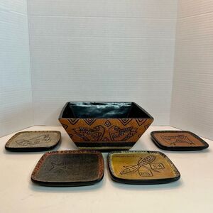 LAUREL BURCH for Ganz Bella Casa Aztec Set Bowl & 4 Plates